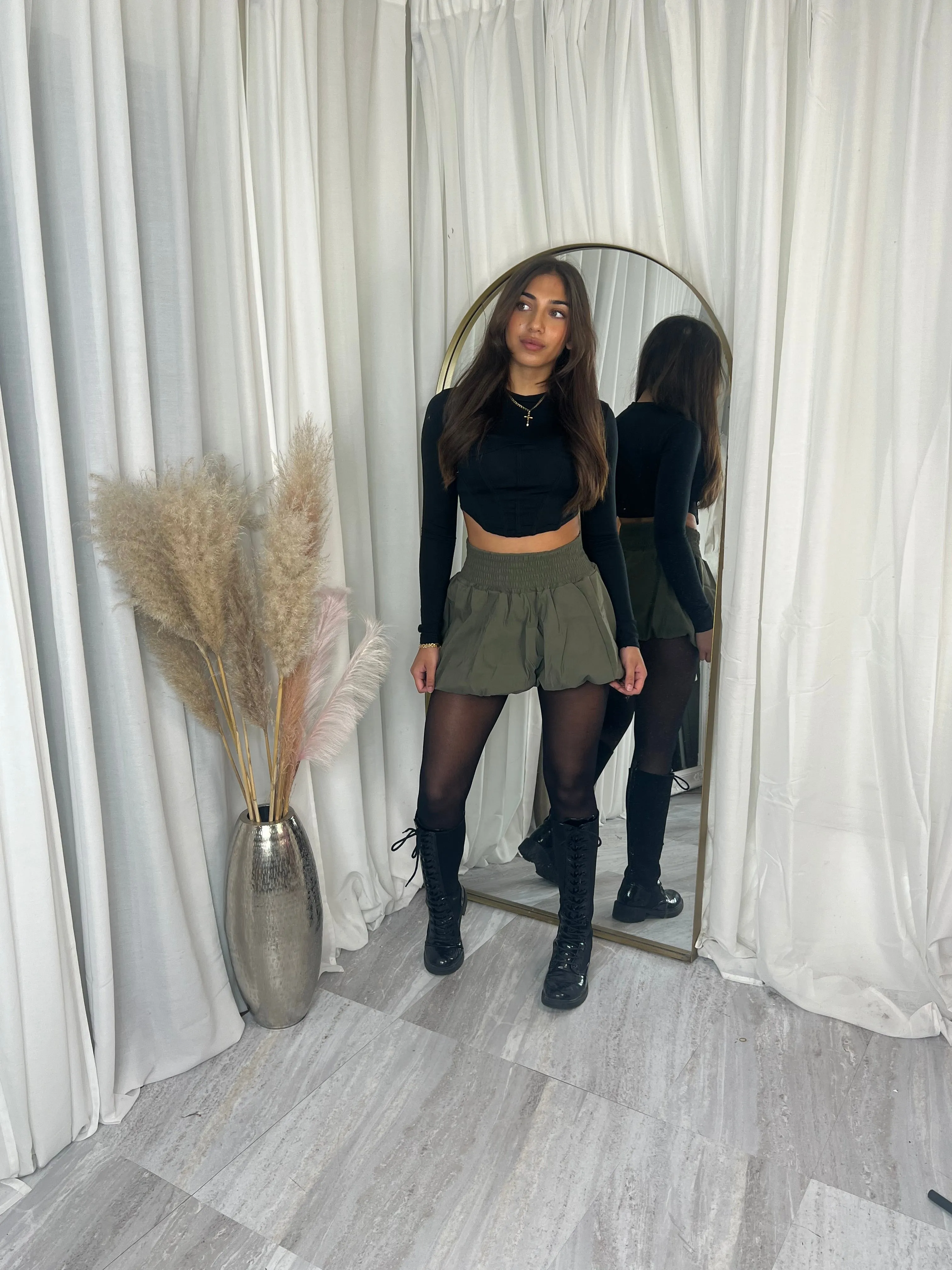 Khaki Puffball ra ra skirt