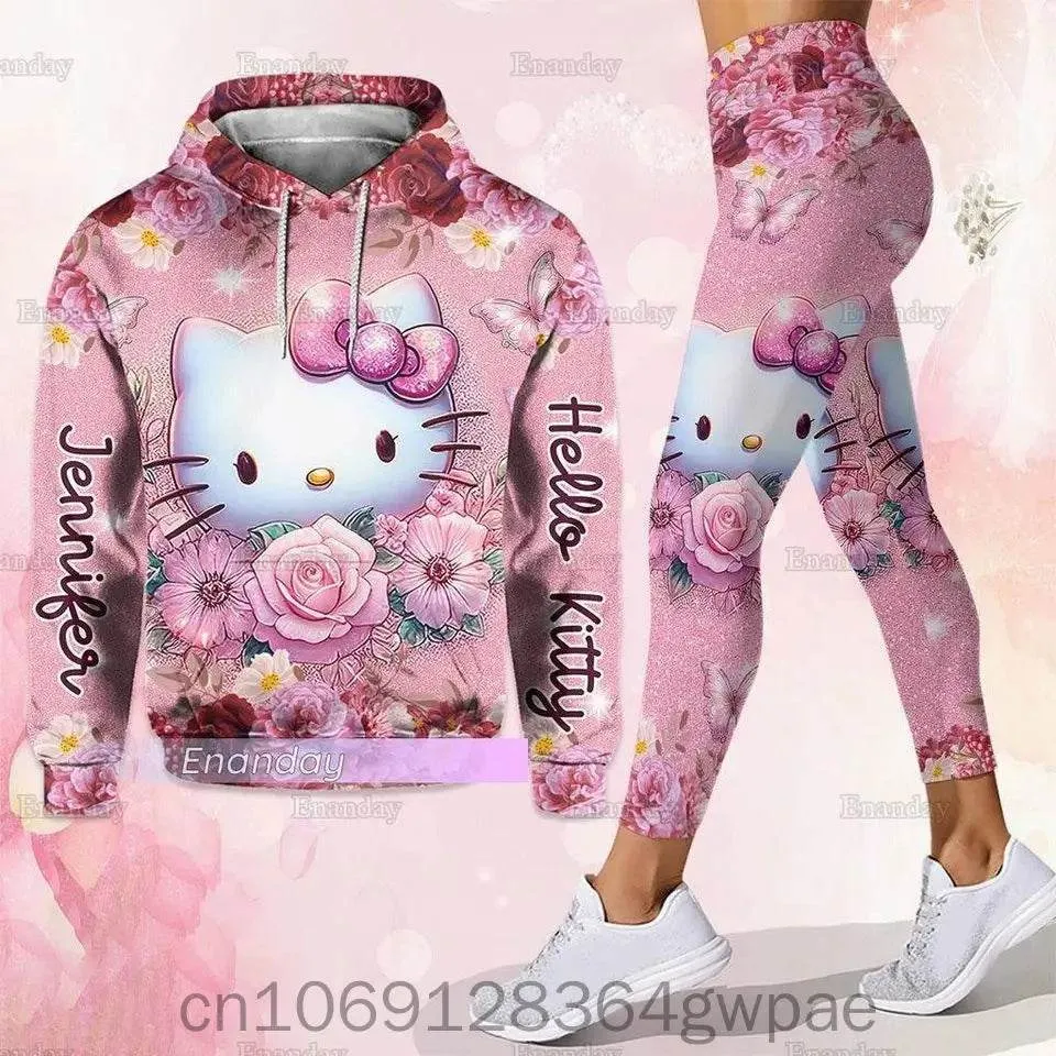 Kitty 3D Women's Hoodie and Leggings Suit Cute Hello Kitty Yoga Pants Sweatpants Fashion Sports Suit Set