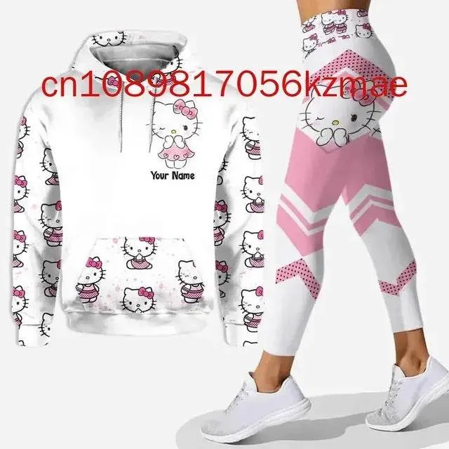 Kitty 3D Women's Hoodie and Leggings Suit Cute Hello Kitty Yoga Pants Sweatpants Fashion Sports Suit Set