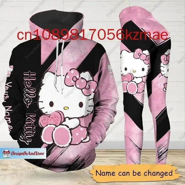 Kitty 3D Women's Hoodie and Leggings Suit Cute Hello Kitty Yoga Pants Sweatpants Fashion Sports Suit Set