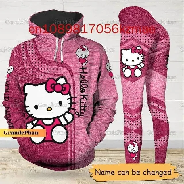 Kitty 3D Women's Hoodie and Leggings Suit Cute Hello Kitty Yoga Pants Sweatpants Fashion Sports Suit Set