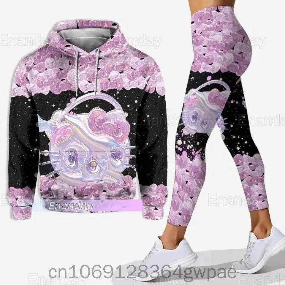 Kitty 3D Women's Hoodie and Leggings Suit Cute Hello Kitty Yoga Pants Sweatpants Fashion Sports Suit Set