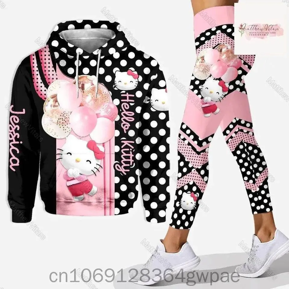 Kitty 3D Women's Hoodie and Leggings Suit Cute Hello Kitty Yoga Pants Sweatpants Fashion Sports Suit Set