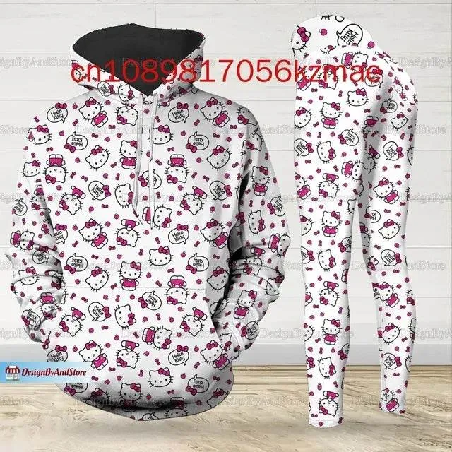 Kitty 3D Women's Hoodie and Leggings Suit Cute Hello Kitty Yoga Pants Sweatpants Fashion Sports Suit Set