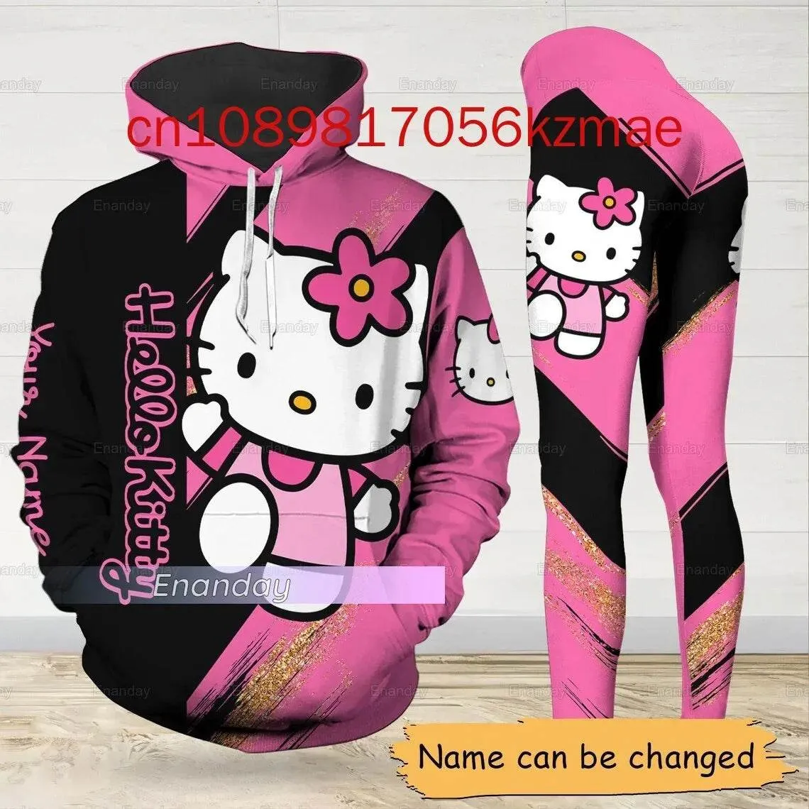 Kitty 3D Women's Hoodie and Leggings Suit Cute Hello Kitty Yoga Pants Sweatpants Fashion Sports Suit Set