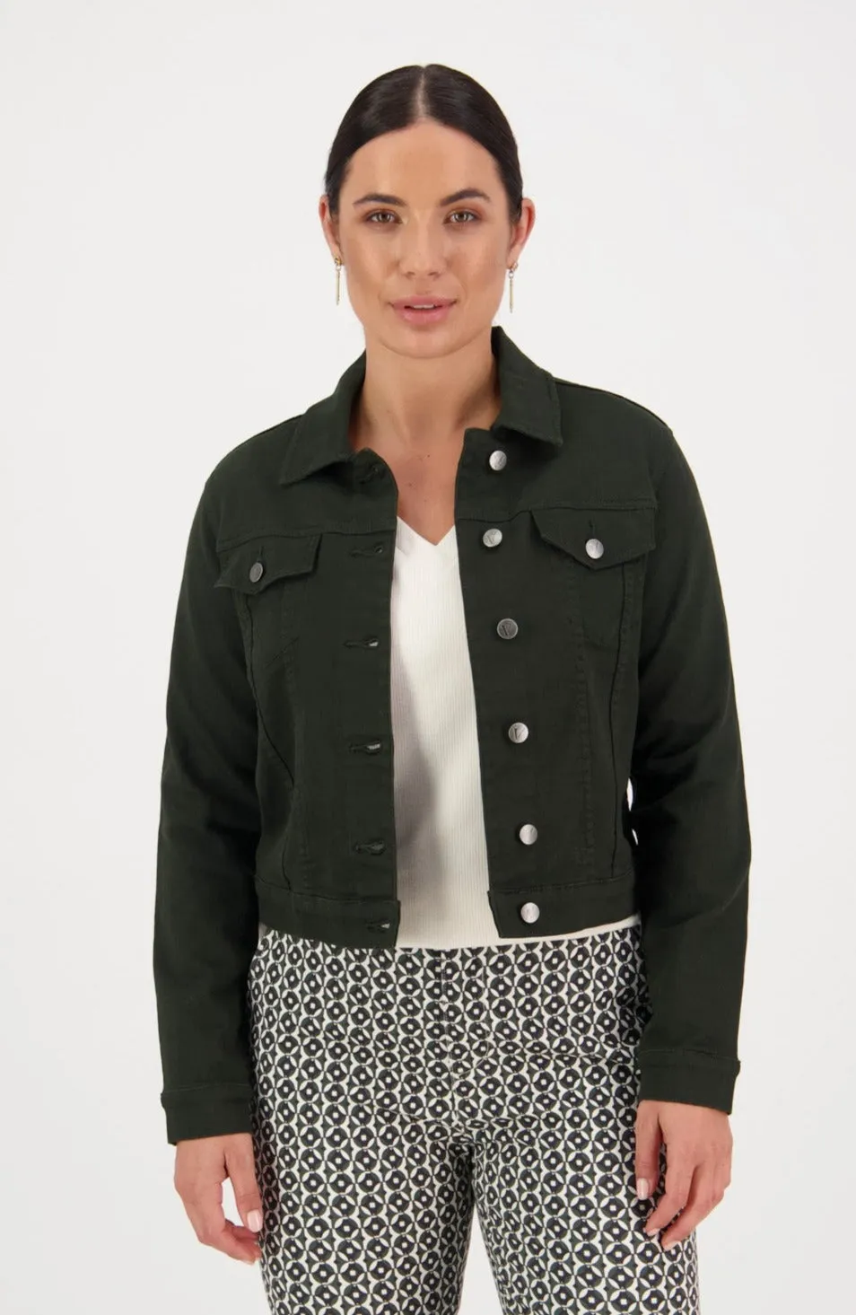 Knit Denim Button Up Jacket - Forest