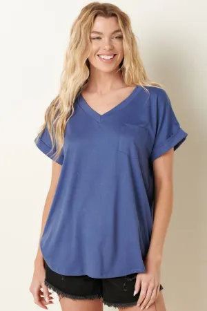 Krista V-Neck Pocket Dolman Knit Top-Denim