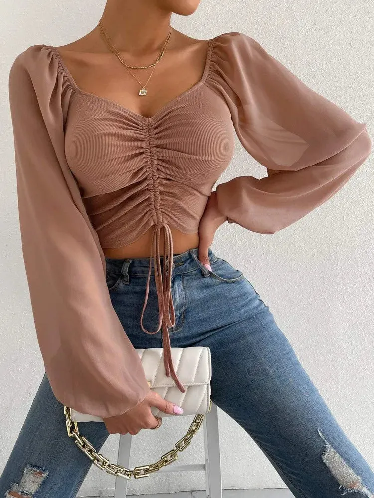 Lantern Long Sleeve Drawstring Shirt