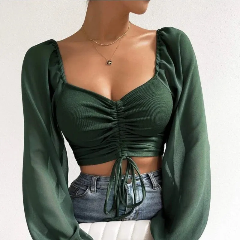 Lantern Long Sleeve Drawstring Shirt