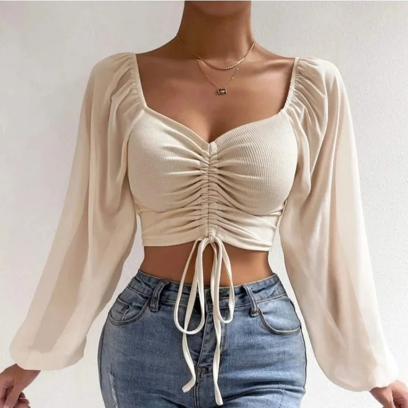 Lantern Long Sleeve Drawstring Shirt