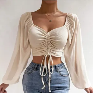 Lantern Long Sleeve Drawstring Shirt