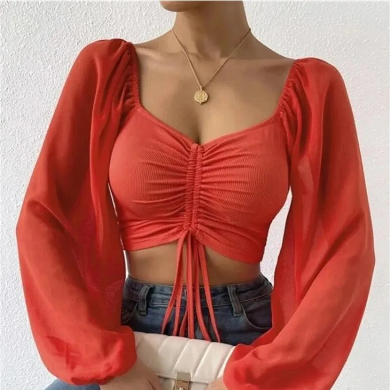 Lantern Long Sleeve Drawstring Shirt