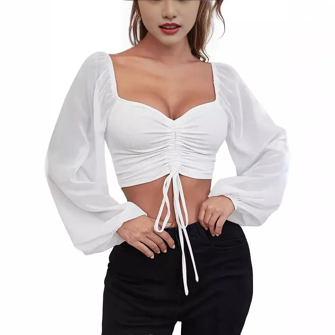 Lantern Long Sleeve Drawstring Shirt