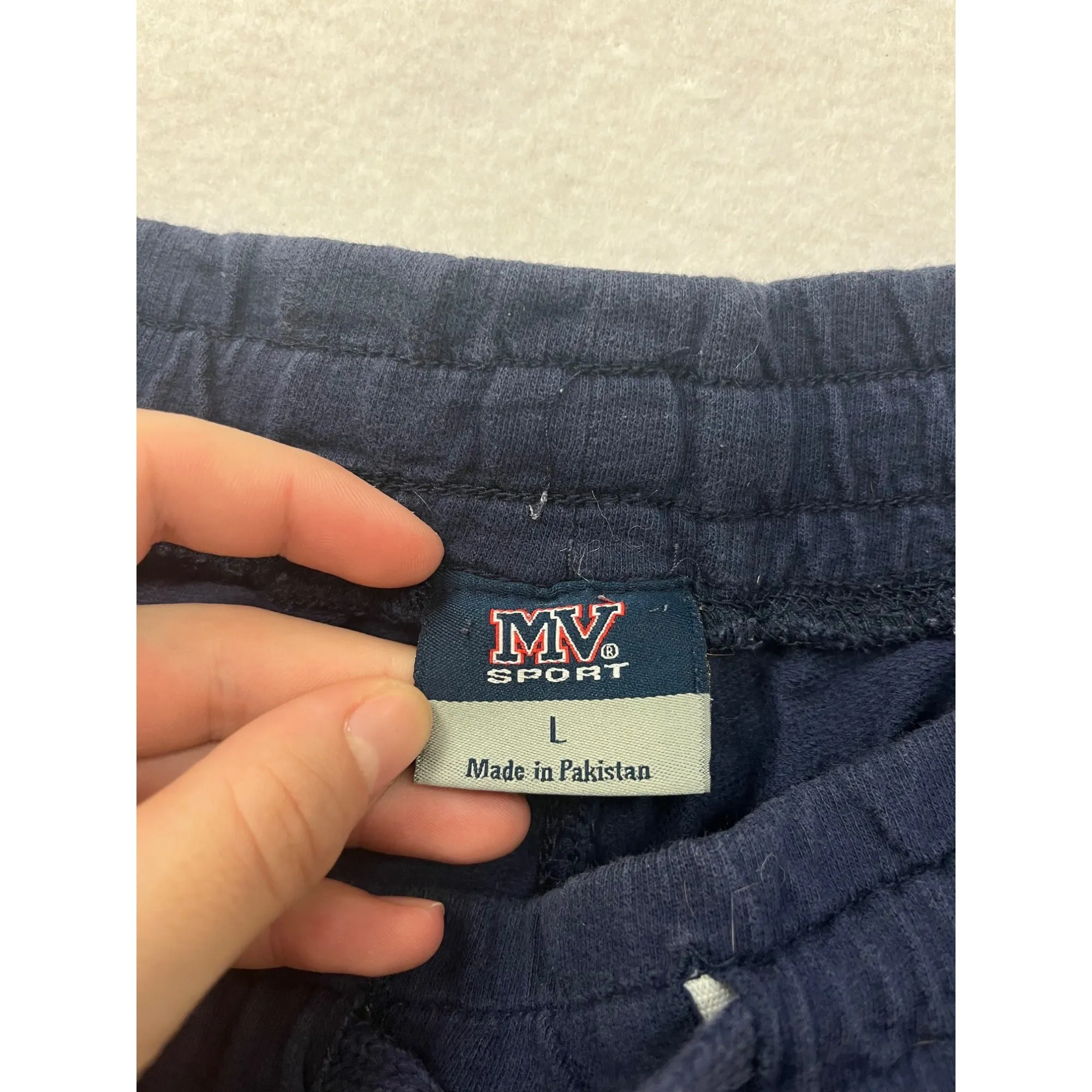 Large MV Sport Navy Blue Trout Lake 45 Jogger Sweatpants With Elastic Waistband With Drawstring