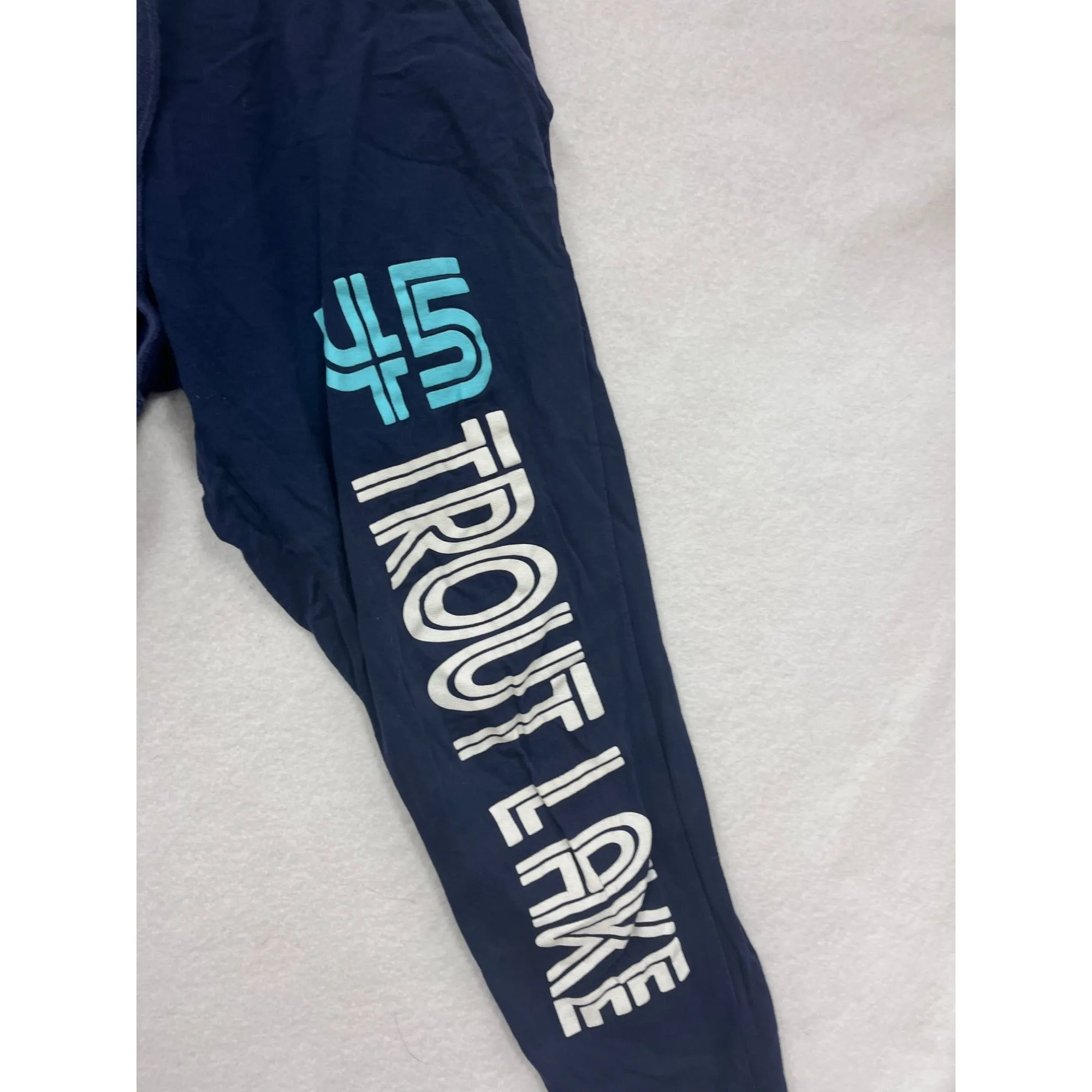 Large MV Sport Navy Blue Trout Lake 45 Jogger Sweatpants With Elastic Waistband With Drawstring
