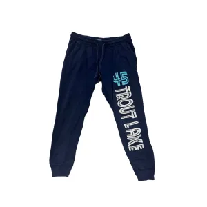 Large MV Sport Navy Blue Trout Lake 45 Jogger Sweatpants With Elastic Waistband With Drawstring