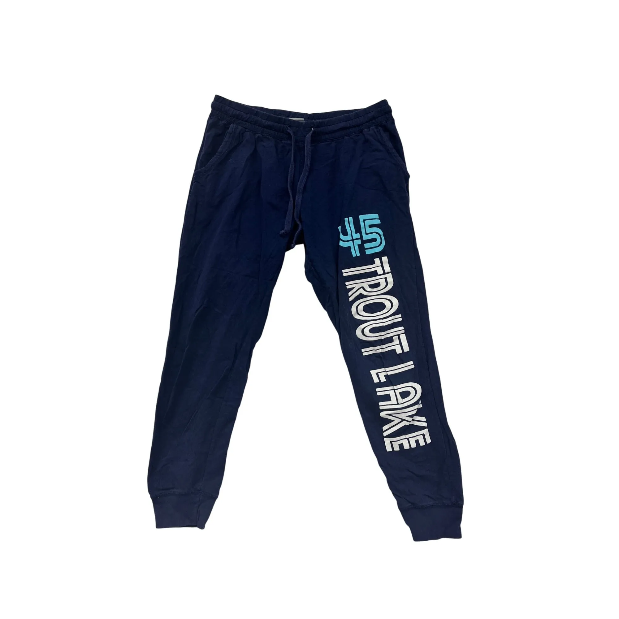 Large MV Sport Navy Blue Trout Lake 45 Jogger Sweatpants With Elastic Waistband With Drawstring
