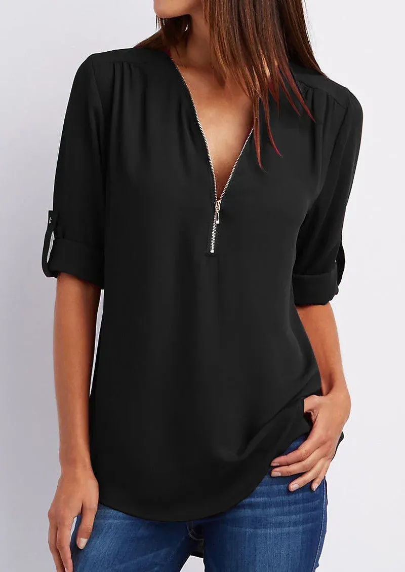Leona | Elegant V-Neck Blouse for Ladies