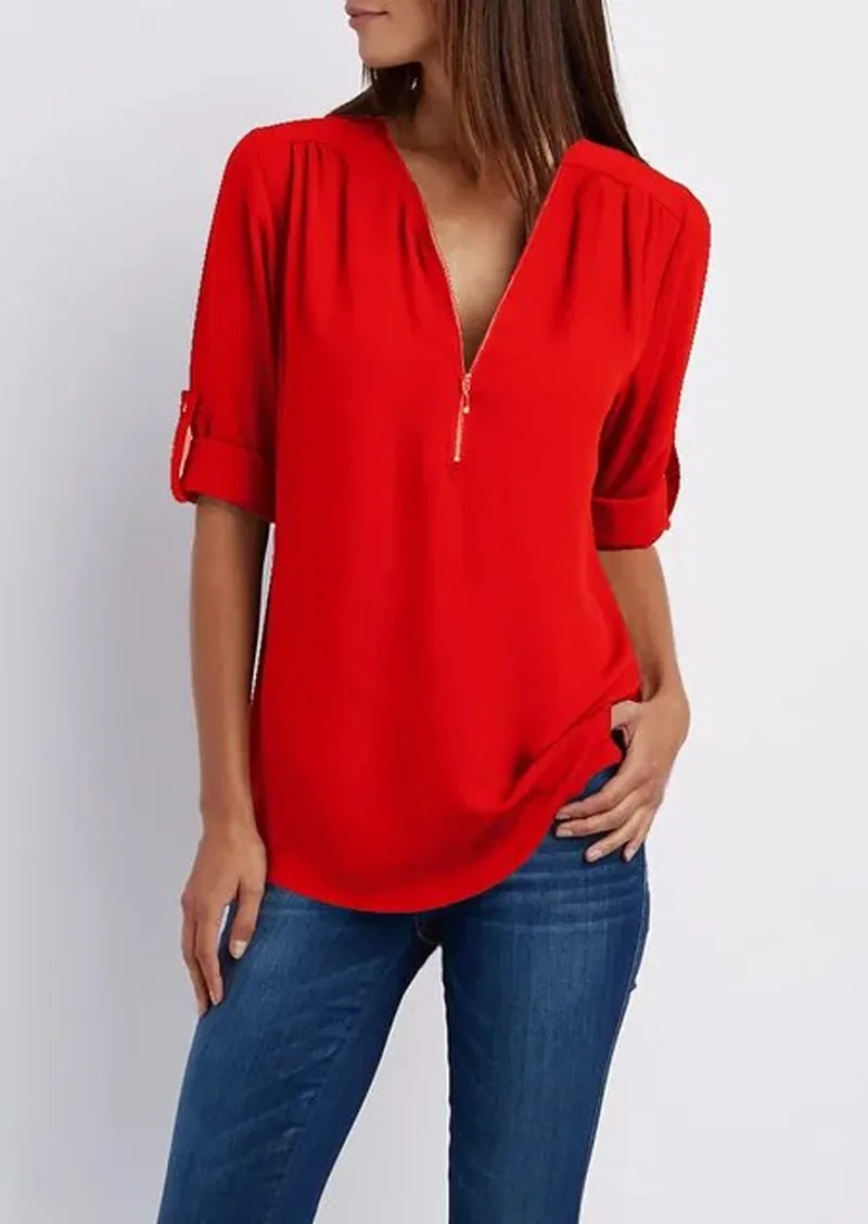 Leona | Elegant V-Neck Blouse for Ladies