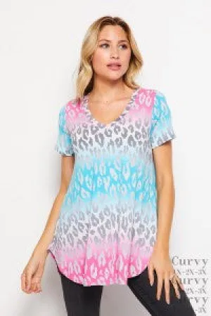 LEOPARD BULGARI V NECK BAND TOP SS