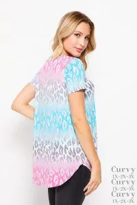 LEOPARD BULGARI V NECK BAND TOP SS