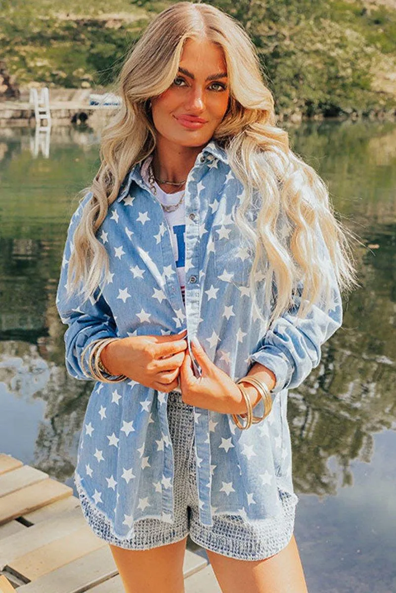 Light Denim Star Fringe Denim Jacket
