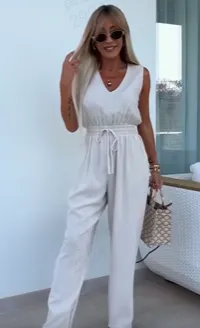 Lightweight linen trouser jumpsuit for women