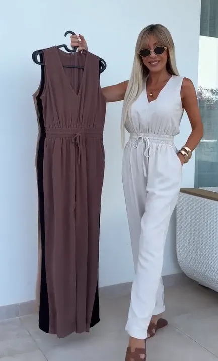 Lightweight linen trouser jumpsuit for women
