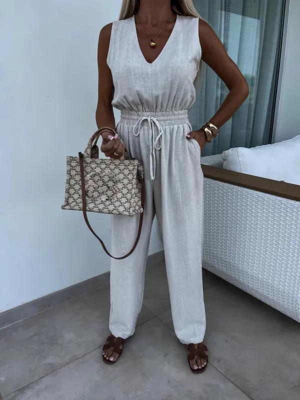 Lightweight linen trouser jumpsuit for women