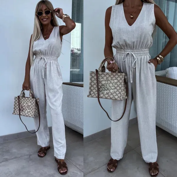 Lightweight linen trouser jumpsuit for women