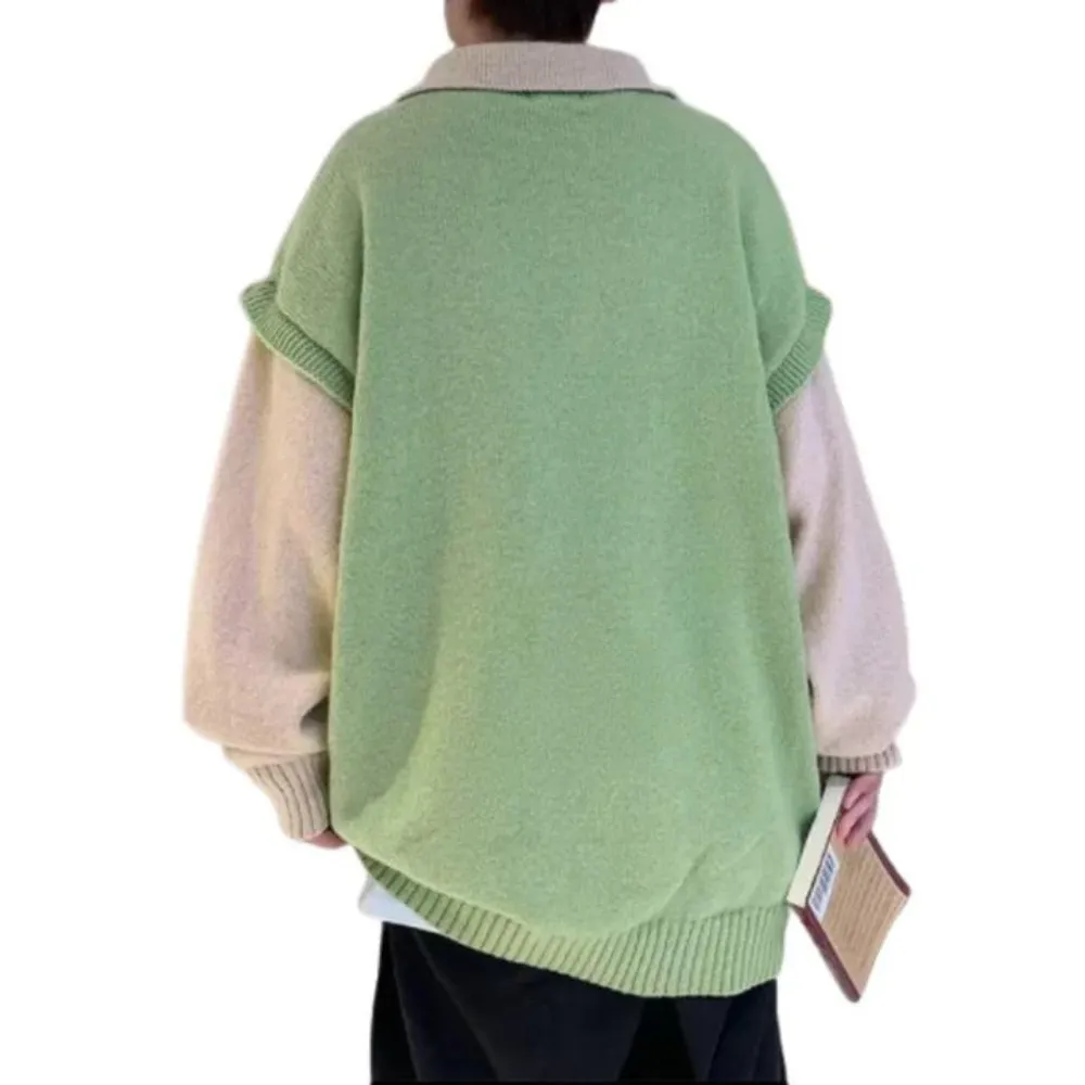 Literary Fake Two-piece Polo Collar Sweater