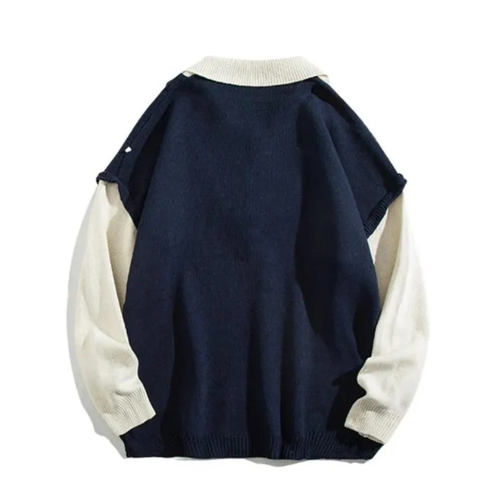 Literary Fake Two-piece Polo Collar Sweater