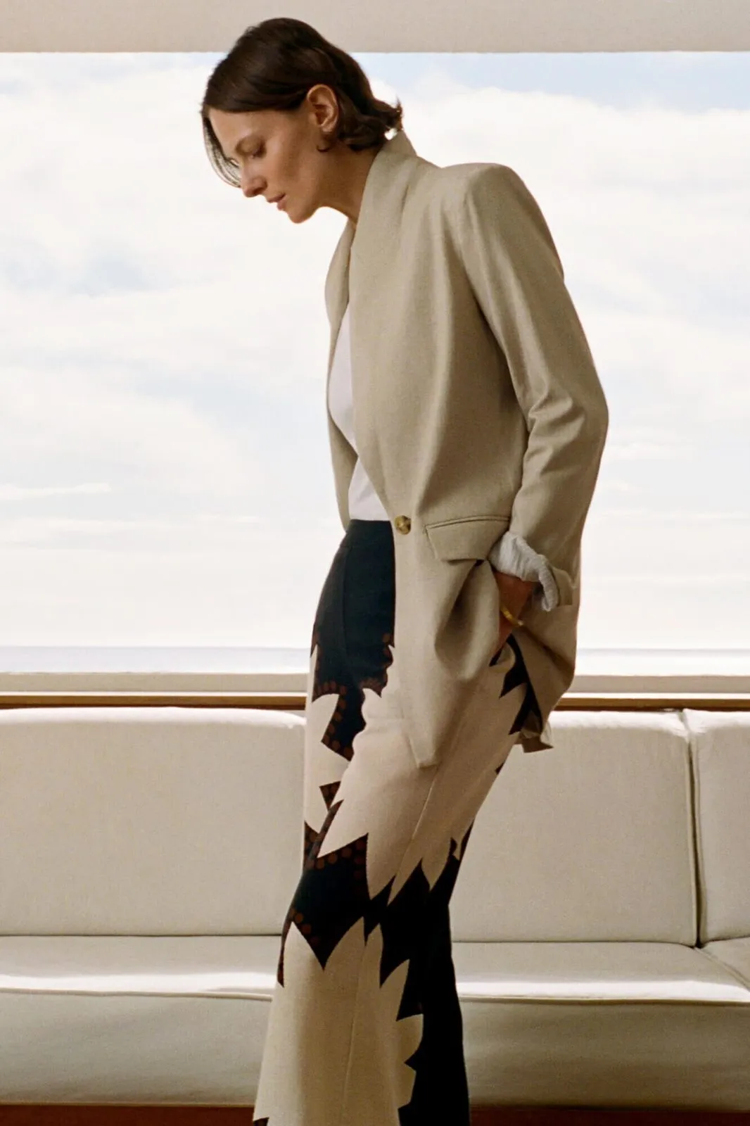 Long Blazer With Linen - Sand