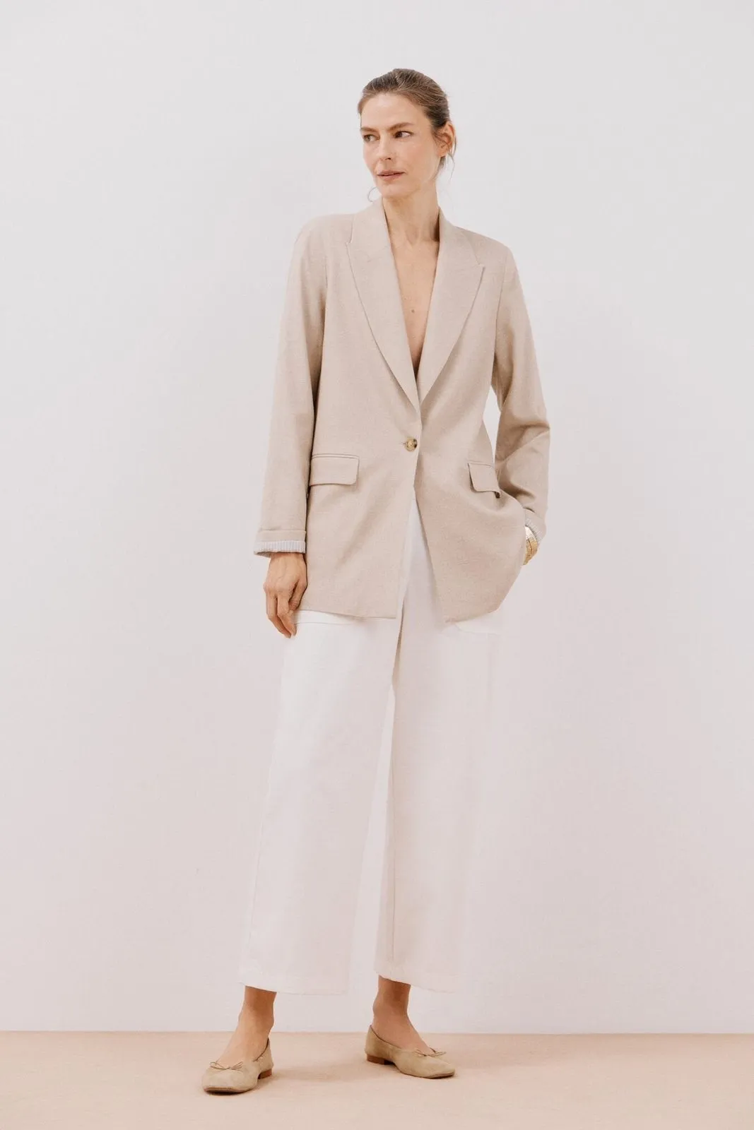 Long Blazer With Linen - Sand