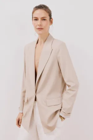 Long Blazer With Linen - Sand