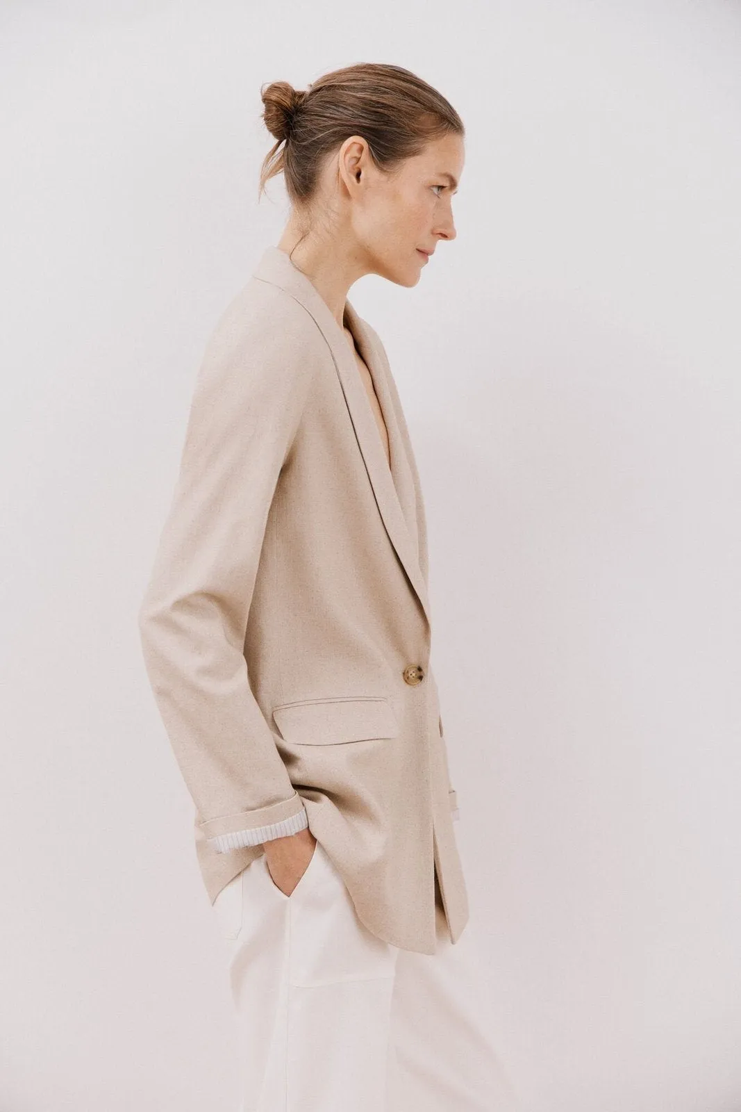 Long Blazer With Linen - Sand