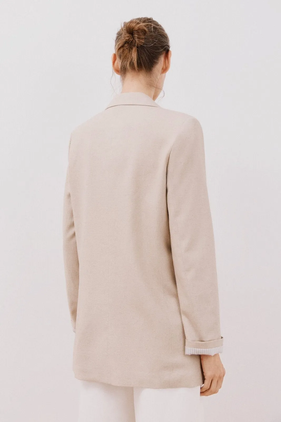 Long Blazer With Linen - Sand
