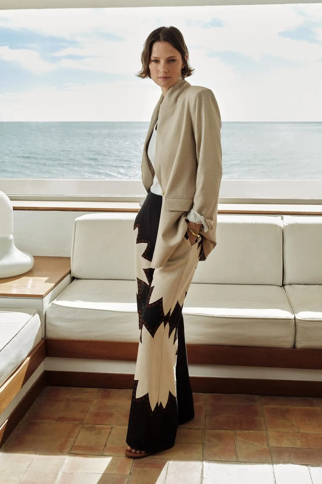 Long Blazer With Linen - Sand