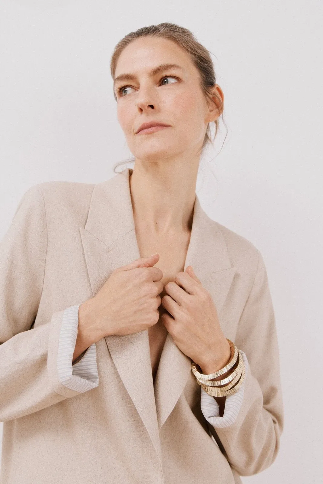 Long Blazer With Linen - Sand
