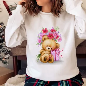 Lovely Christmas O-Neck White Sweater V
