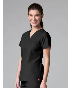 Maevn Women's V-Neck Two Pocket Scrub Top- Black