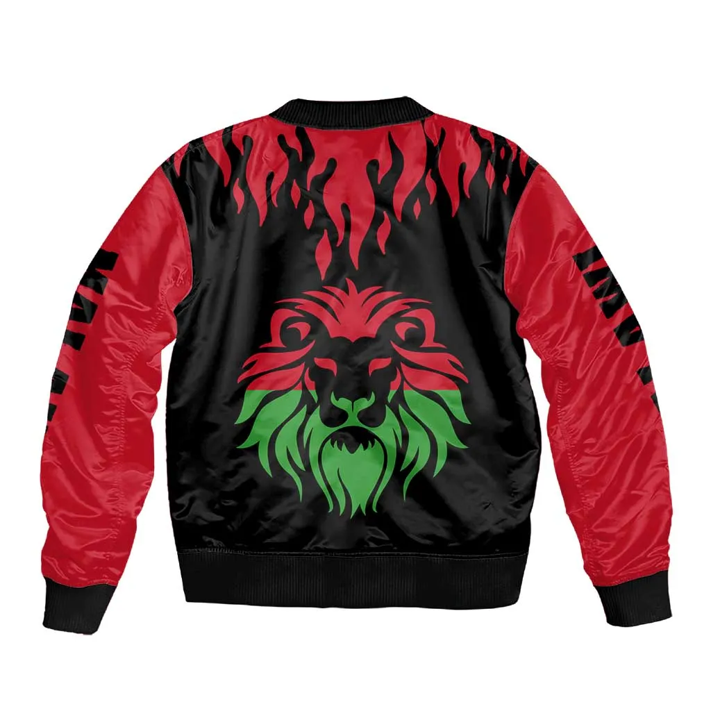 Malawi Lion Map Flag Sleeve Zip Bomber Jacket Wildlife Fusion Design TS04