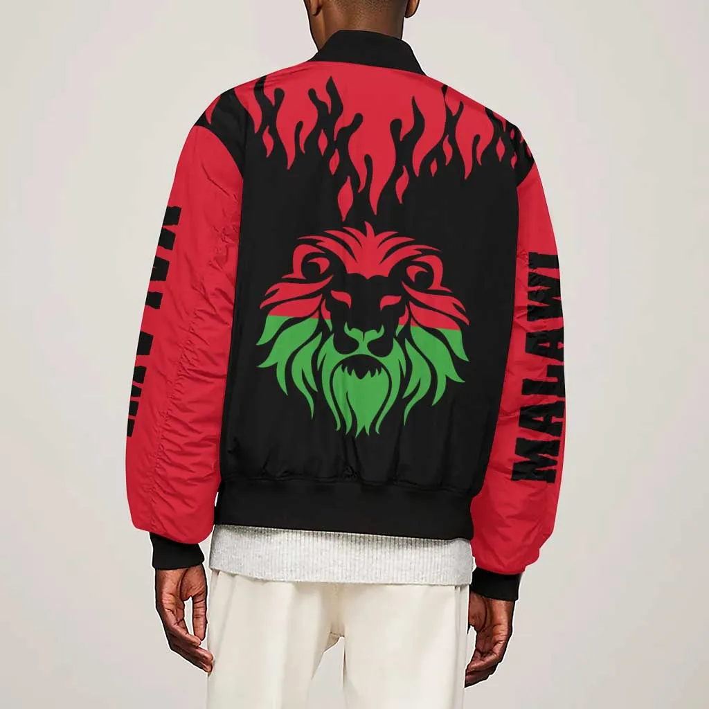 Malawi Lion Map Flag Sleeve Zip Bomber Jacket Wildlife Fusion Design TS04