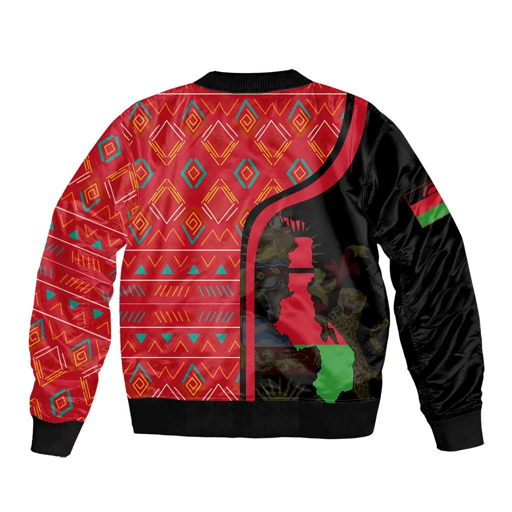 Malawi Patterns African Bomber Jacket Blended with Flag Colors and National Emblem TS04