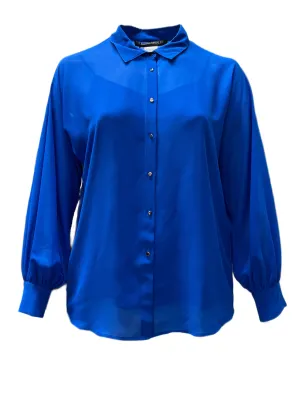 Marina Rinaldi Women's Blue Basic Button Down Blouse NWT