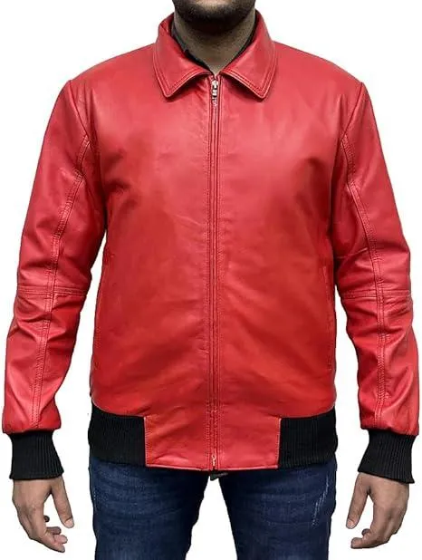 Mens Drakes Albanian Flag Red Leather Varsity Jacket