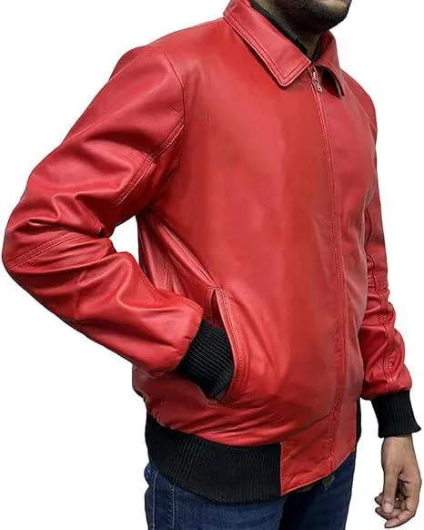 Mens Drakes Albanian Flag Red Leather Varsity Jacket