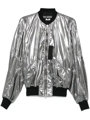 Metallic effect bomber jacket