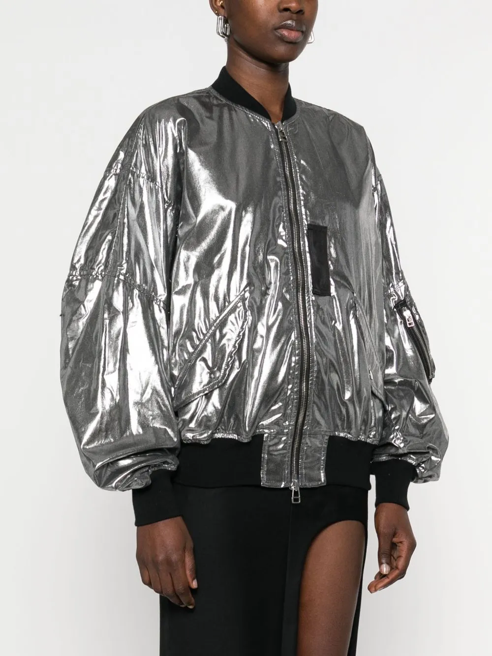 Metallic effect bomber jacket