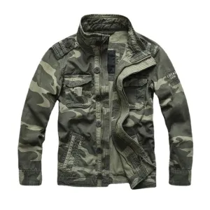Military Denim Jacket Men Retro Camo Multi-pockets